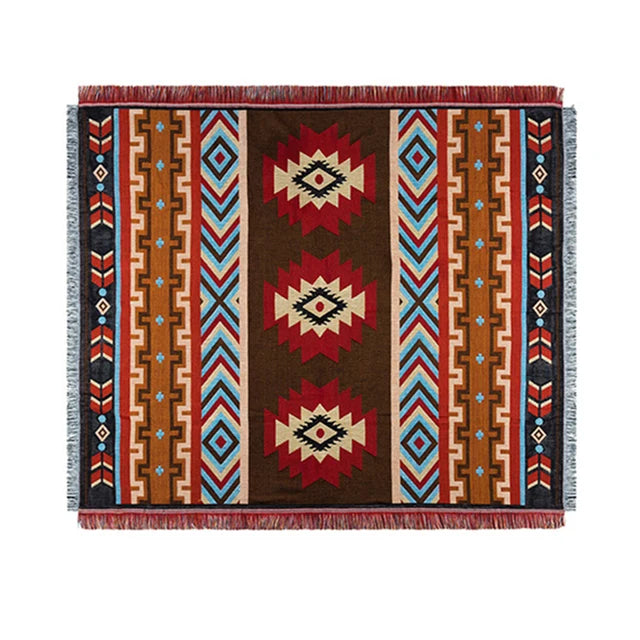 Cozy Geometric Cotton-Linen Blanket for Outdoor Adventures and Pet Lovers