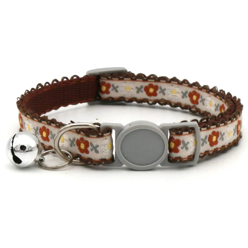 Exquisite Floral Embroidered Cat Collar – Adjustable, Lightweight & Bell-Equipped