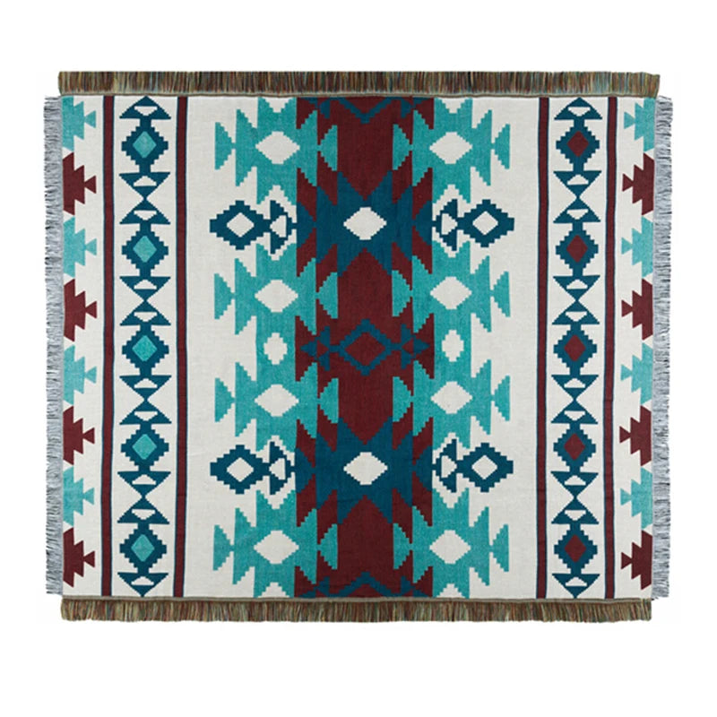 Cozy Geometric Cotton-Linen Blanket for Outdoor Adventures and Pet Lovers