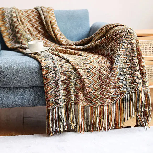 Boho-Inspired Woven Blanket – Stylish, Versatile & Retro-Chic