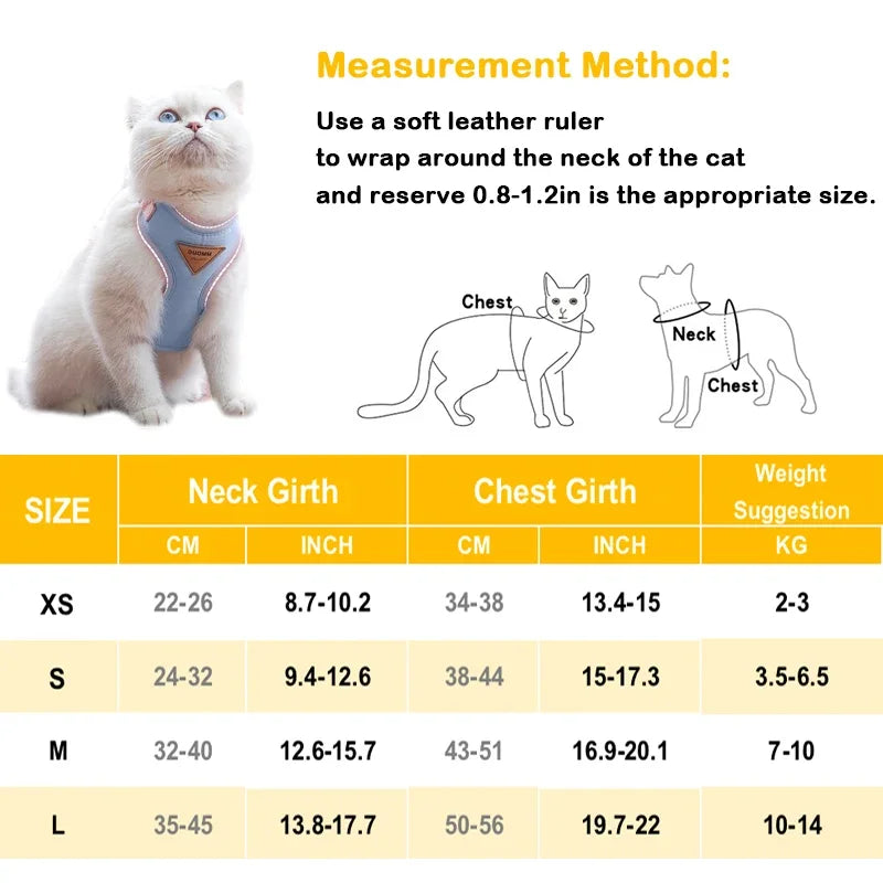 Breathable Cat Harness & Leash Set – Adjustable Vest for Small to Medium Cats and Dogs