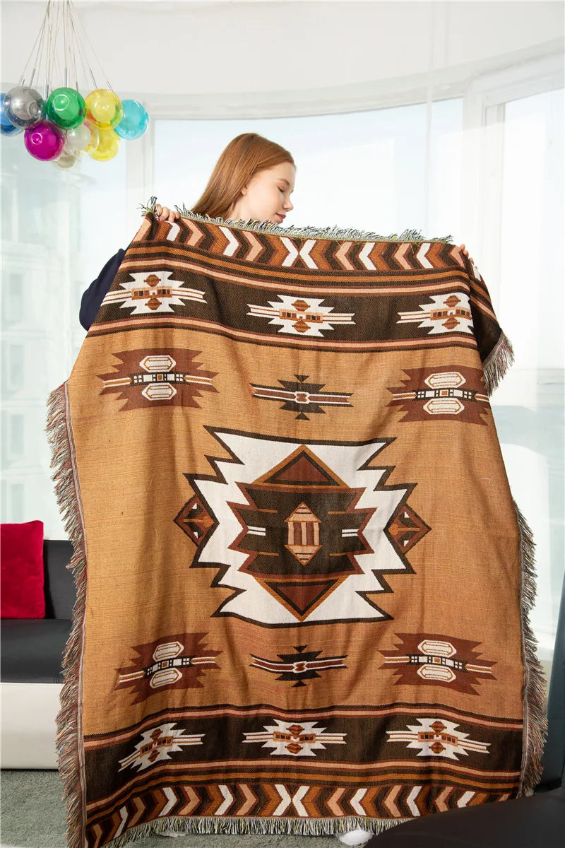 Cozy Geometric Cotton-Linen Blanket for Outdoor Adventures and Pet Lovers