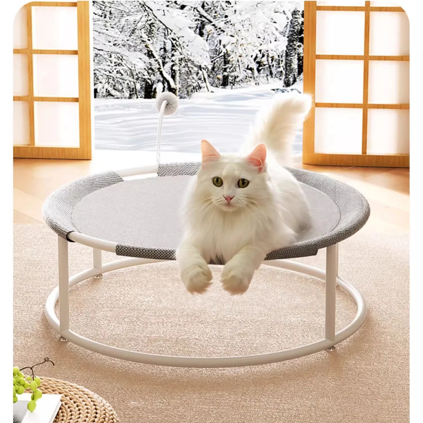 Washable Mesh Cat Bed Hammock with Spring Pom-Pom Fun – Your Pet's Favorite Hangout for Lazy Days!