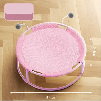 Washable Mesh Cat Bed Hammock with Spring Pom-Pom Fun – Your Pet's Favorite Hangout for Lazy Days!