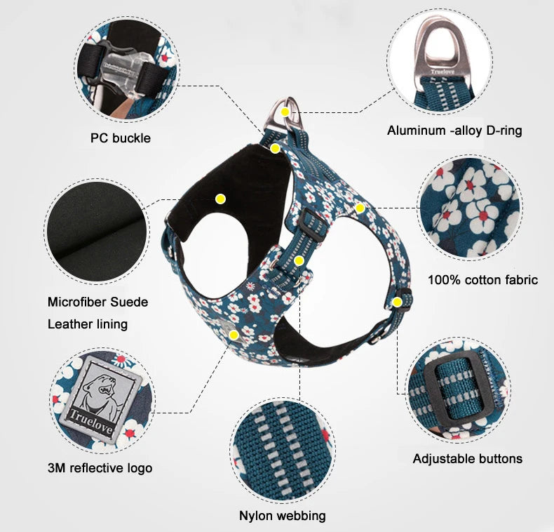 Floral Dog Harness – Stylish, Safe, and Durable for All Breeds