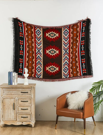 Cozy Geometric Cotton-Linen Blanket for Outdoor Adventures and Pet Lovers