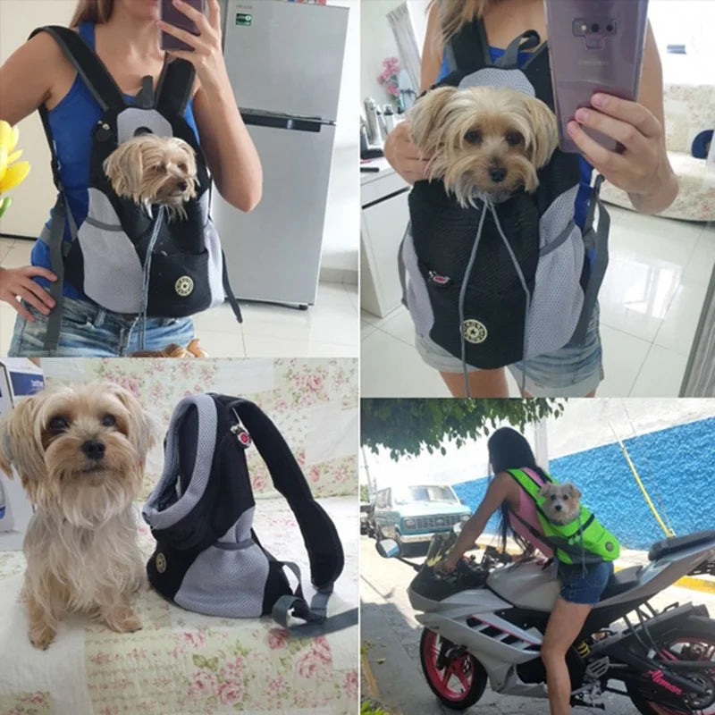 Moto Pet Adventure Gear: Double Shoulder Mesh Backpack for Your Furry Co-Pilot