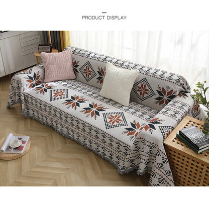 Cozy Geometric Cotton-Linen Blanket for Outdoor Adventures and Pet Lovers