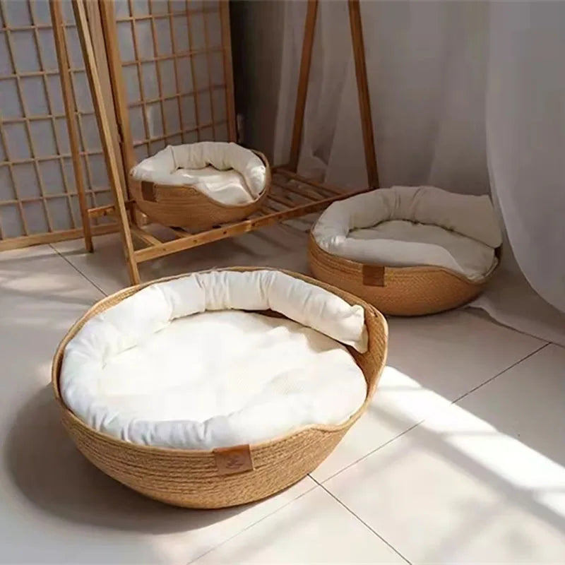 Handmade Bamboo Woven Cat Bed – Cozy, Stylish & Sustainable