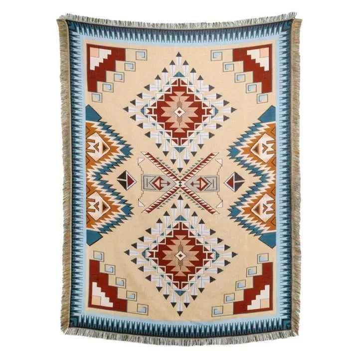 Cozy Geometric Cotton-Linen Blanket for Outdoor Adventures and Pet Lovers