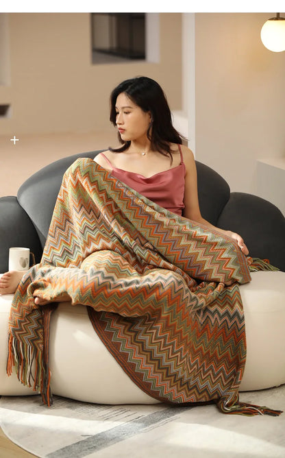 Boho-Inspired Woven Blanket – Stylish, Versatile & Retro-Chic