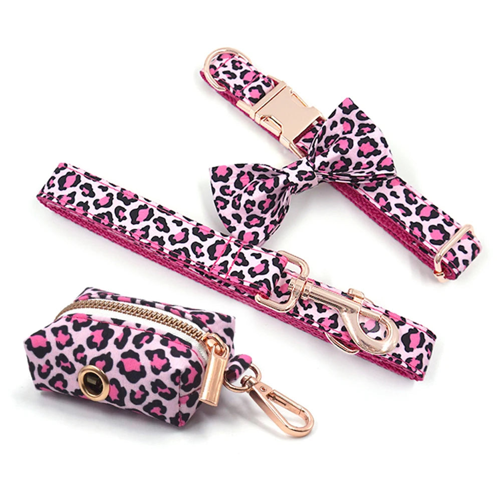 Pink Leopard Dog Harness Set – Personalized, Stylish, and Safe for Your Furry Fashionista