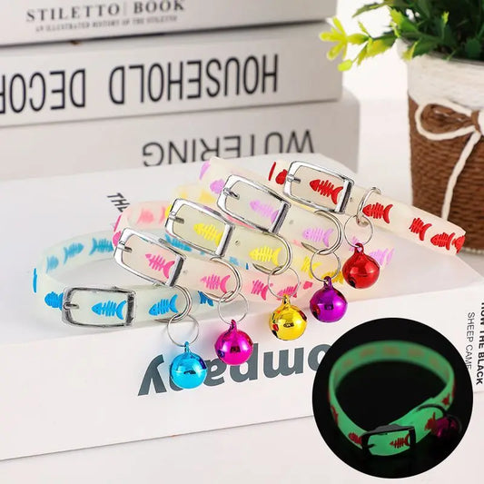 Fluorescent Pet Safety Collar – Adjustable, Light-Up Design with Bell for Cats & Puppies