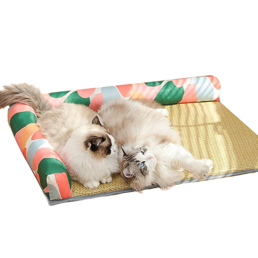 Zen-Inspired Summer Pet Bed – Breathable Rattan Cooling Mat with Big Space for Cats & Dogs"