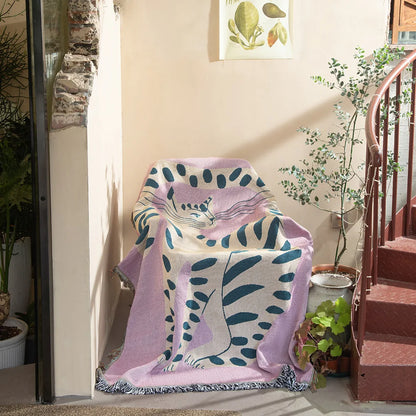 Pink Cat Pattern Cotton Blanket – Perfect for Pets & Pet Parents!