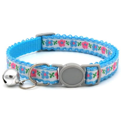 Exquisite Floral Embroidered Cat Collar – Adjustable, Lightweight & Bell-Equipped