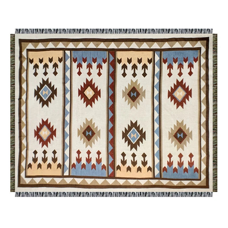 Cozy Geometric Cotton-Linen Blanket for Outdoor Adventures and Pet Lovers