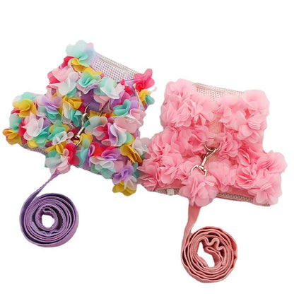 Floral Pet Dog Harness & Leash Set – For Small Cats and Dogs
