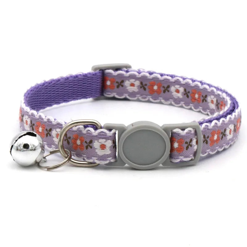 Exquisite Floral Embroidered Cat Collar – Adjustable, Lightweight & Bell-Equipped