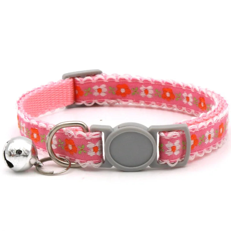 Exquisite Floral Embroidered Cat Collar – Adjustable, Lightweight & Bell-Equipped