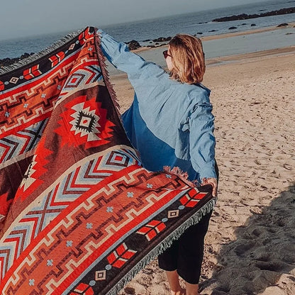 Cozy Geometric Cotton-Linen Blanket for Outdoor Adventures and Pet Lovers