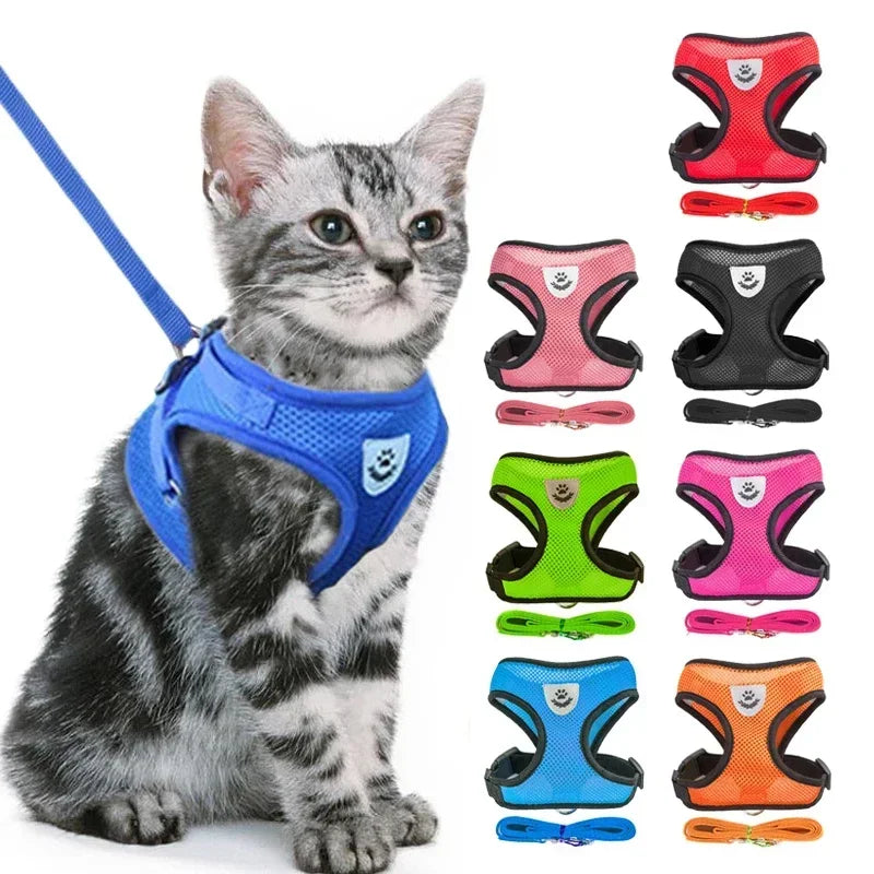Adjustable Reflective Cat Harness & Leash Set – Soft Mesh for Cats and Small Dogs