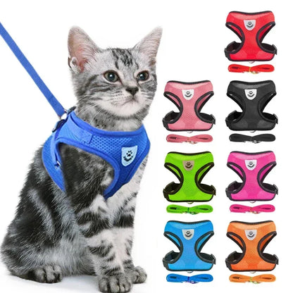Adjustable Reflective Cat Harness & Leash Set – Soft Mesh for Cats and Small Dogs