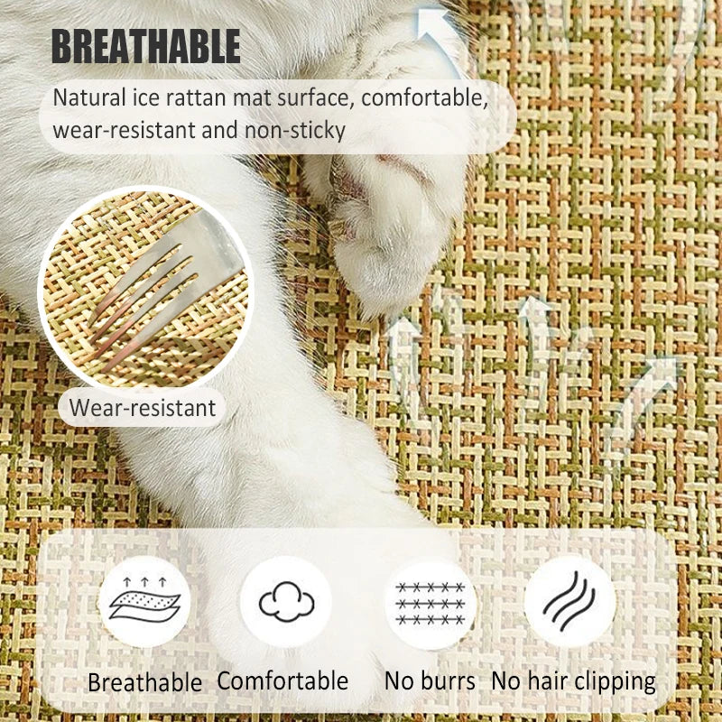 Zen-Inspired Summer Pet Bed – Breathable Rattan Cooling Mat with Big Space for Cats & Dogs"