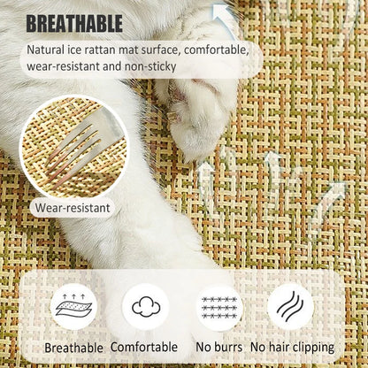 Zen-Inspired Summer Pet Bed – Breathable Rattan Cooling Mat with Big Space for Cats & Dogs"