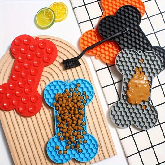 Bone-Shaped Silicone Lick Mat – Slow Feeder for Dogs