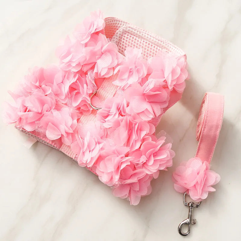 Floral Pet Dog Harness & Leash Set – For Small Cats and Dogs