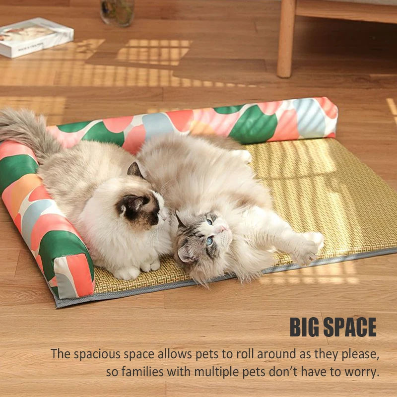 Zen-Inspired Summer Pet Bed – Breathable Rattan Cooling Mat with Big Space for Cats & Dogs"