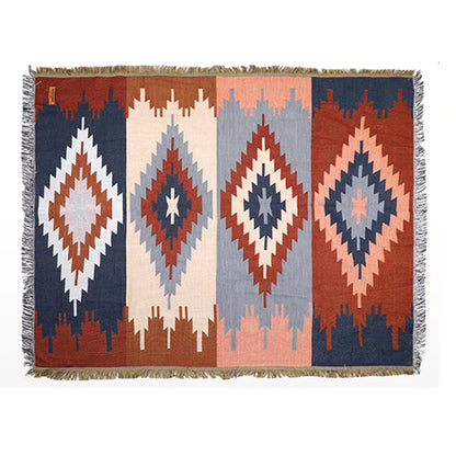 Cozy Geometric Cotton-Linen Blanket for Outdoor Adventures and Pet Lovers