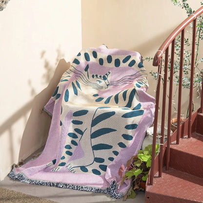 Pink Cat Pattern Cotton Blanket – Perfect for Pets & Pet Parents!