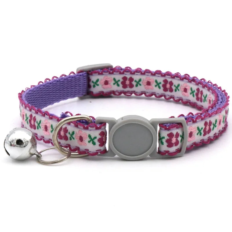 Exquisite Floral Embroidered Cat Collar – Adjustable, Lightweight & Bell-Equipped
