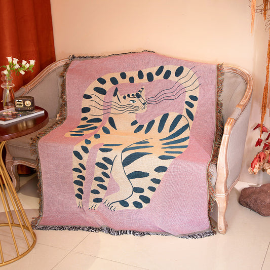 Pink Cat Pattern Cotton Blanket – Perfect for Pets & Pet Parents!