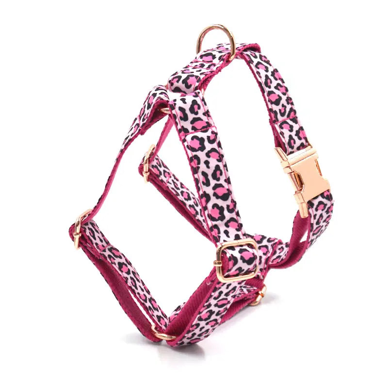 Pink Leopard Dog Harness Set – Personalized, Stylish, and Safe for Your Furry Fashionista