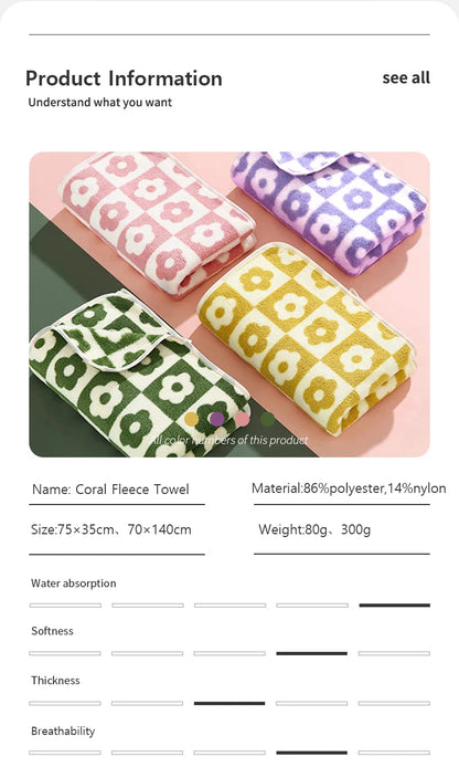 Quick-Drying Coral Fleece Flower Towels – Stylish & Practical for Daily Use