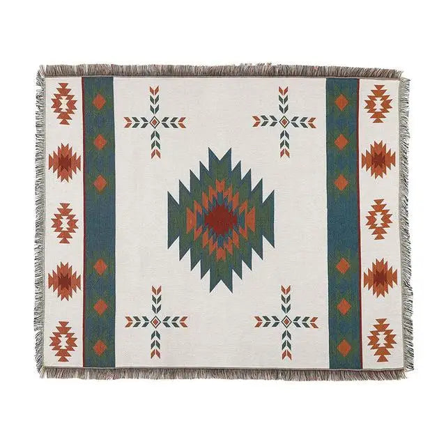 Cozy Geometric Cotton-Linen Blanket for Outdoor Adventures and Pet Lovers