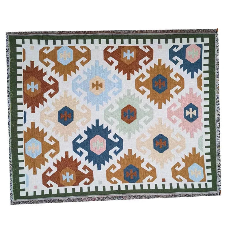 Cozy Geometric Cotton-Linen Blanket for Outdoor Adventures and Pet Lovers
