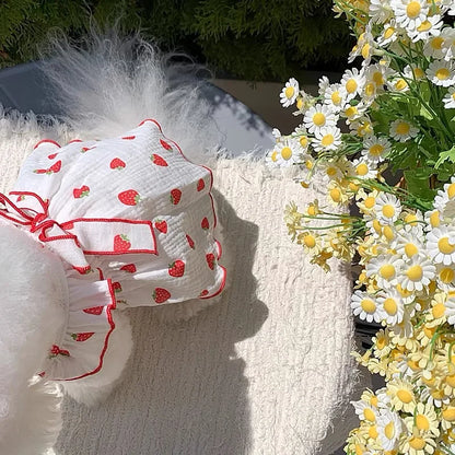 Berry Sweet Strawberry Print Dog Dress – Adorable Summer Outfit with Cute Bow for Chihuahuas, French Bulldogs & Cats