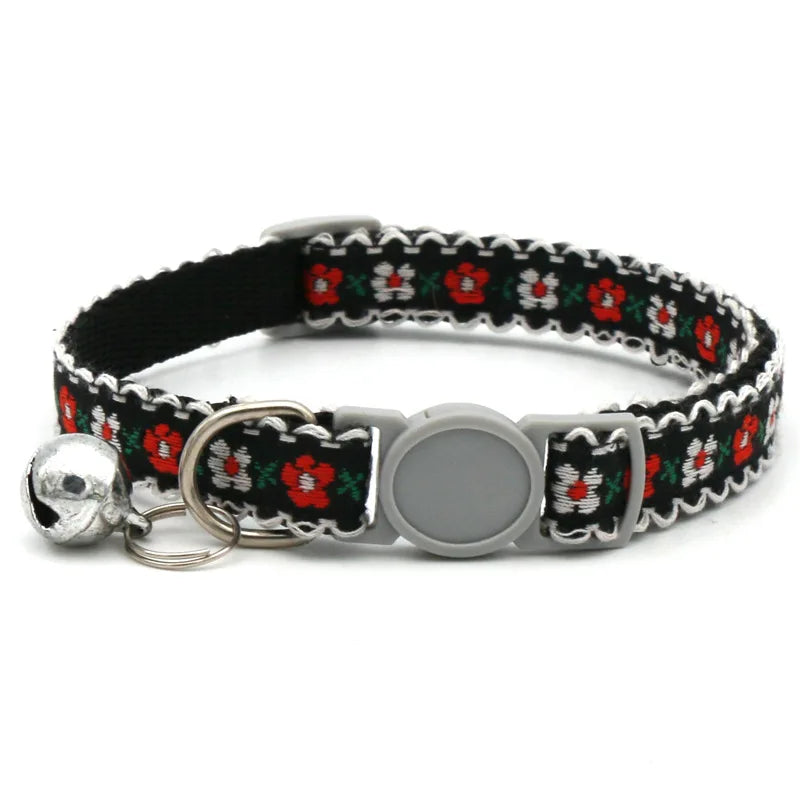 Exquisite Floral Embroidered Cat Collar – Adjustable, Lightweight & Bell-Equipped