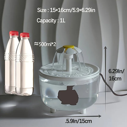 Whisker Wonders: Quiet Flow 1L Cat Fountain with Stylish Filter for Perrr-fect Hydration-USB Electric