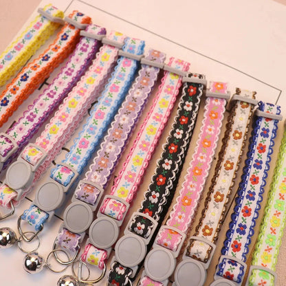 Exquisite Floral Embroidered Cat Collar – Adjustable, Lightweight & Bell-Equipped