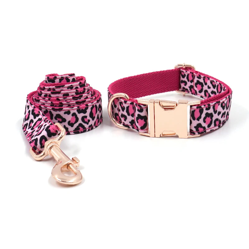 Pink Leopard Dog Harness Set – Personalized, Stylish, and Safe for Your Furry Fashionista