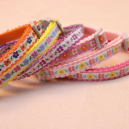 Exquisite Floral Embroidered Cat Collar – Adjustable, Lightweight & Bell-Equipped