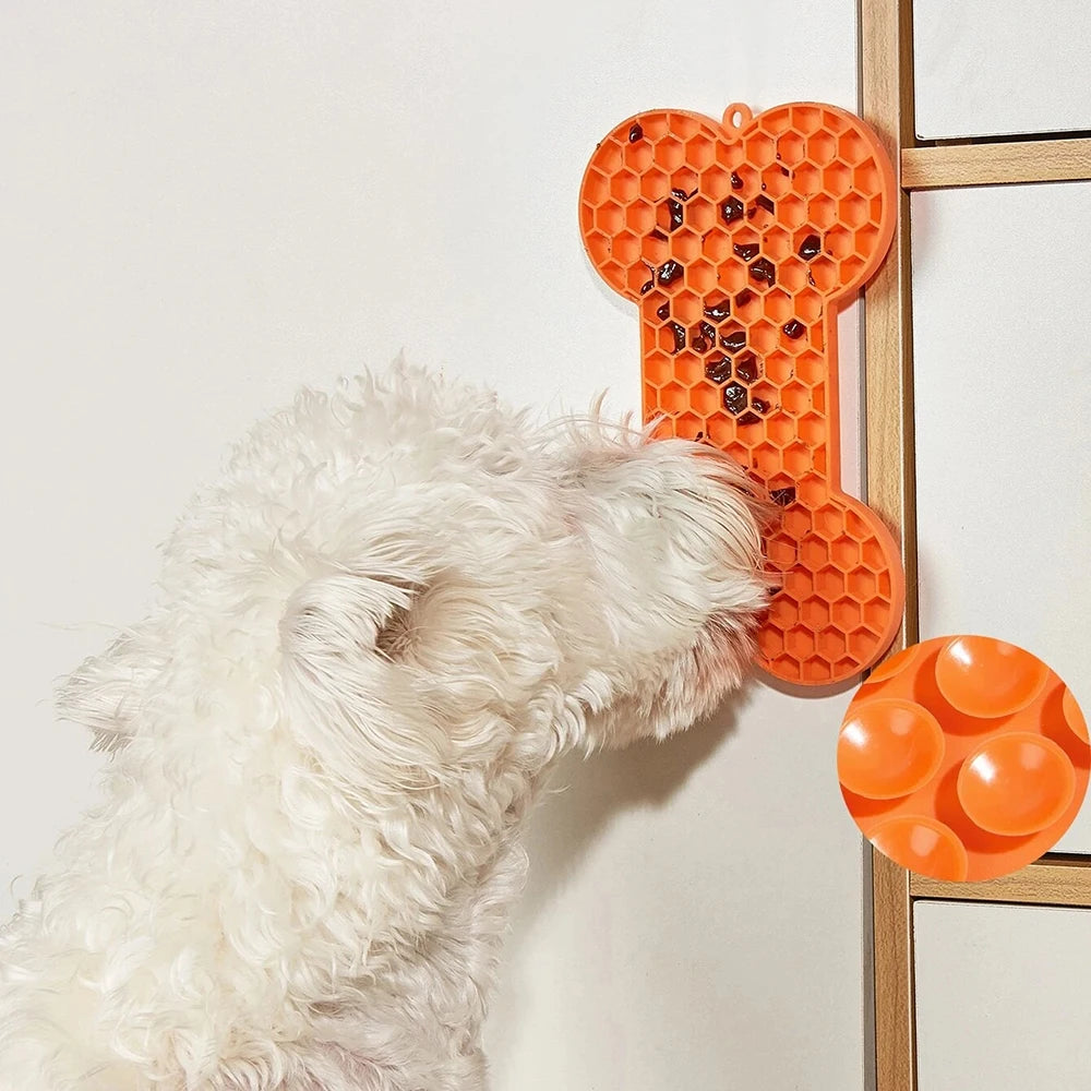 Bone-Shaped Silicone Lick Mat – Slow Feeder for Dogs