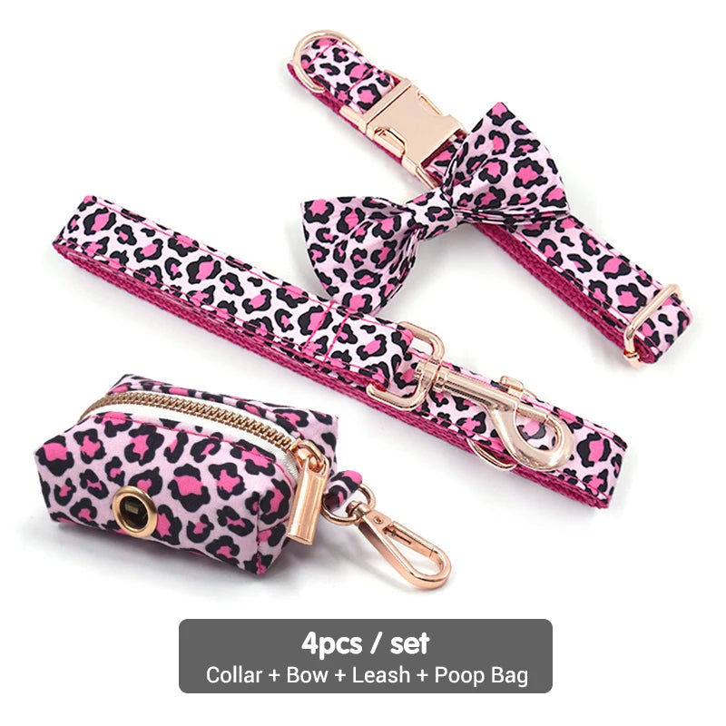 Pink Leopard Dog Harness Set – Personalized, Stylish, and Safe for Your Furry Fashionista