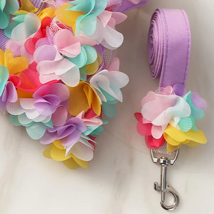 Floral Pet Dog Harness & Leash Set – For Small Cats and Dogs