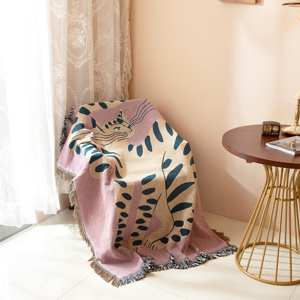 Pink Cat Pattern Cotton Blanket – Perfect for Pets & Pet Parents!